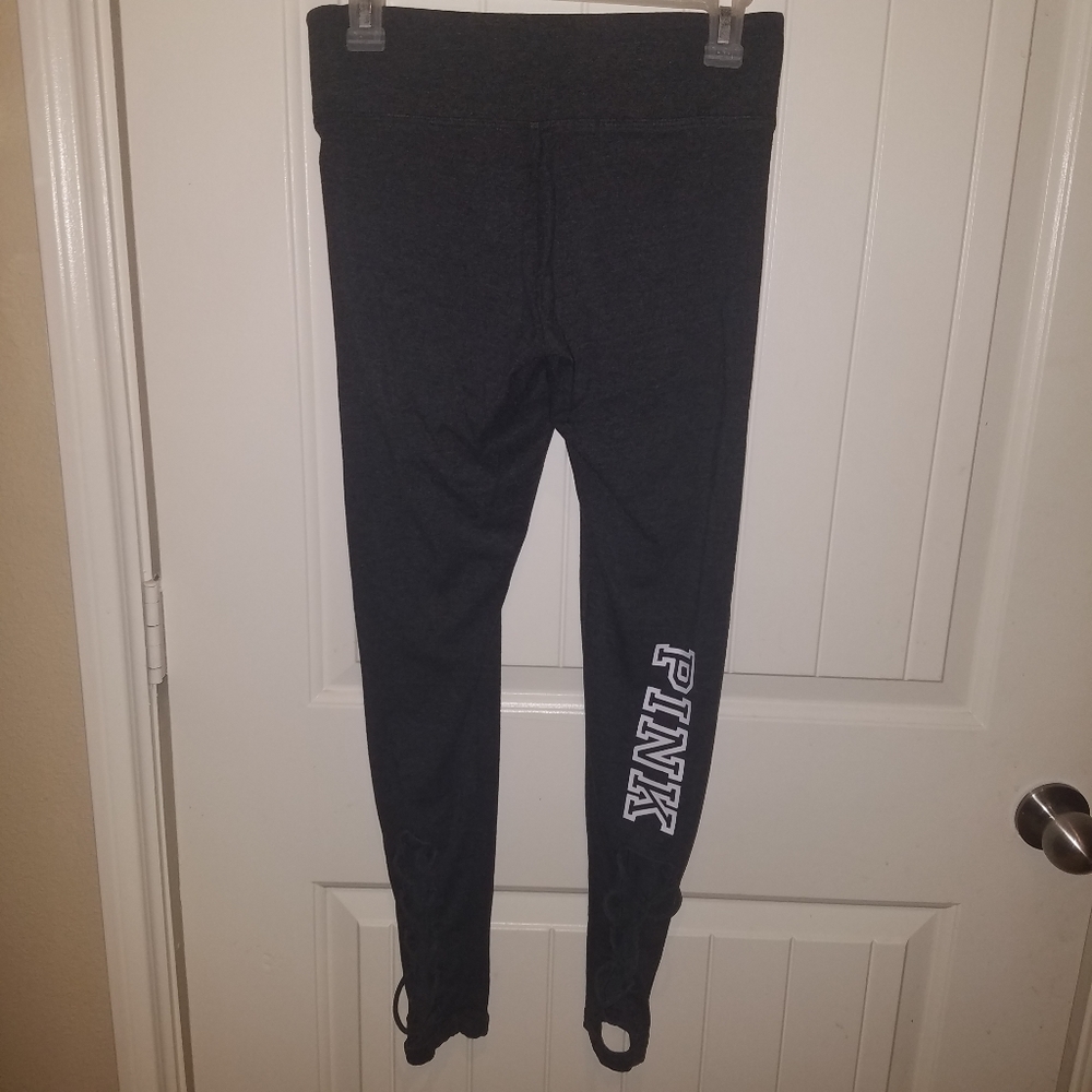 VICTORIAS SECRET PINK marled dark grey lattice criss cross leggings size small
